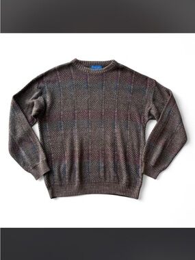 Towncraft Men's Taupe Brown Patterned Crewneck Sweater with Multicolor Accents